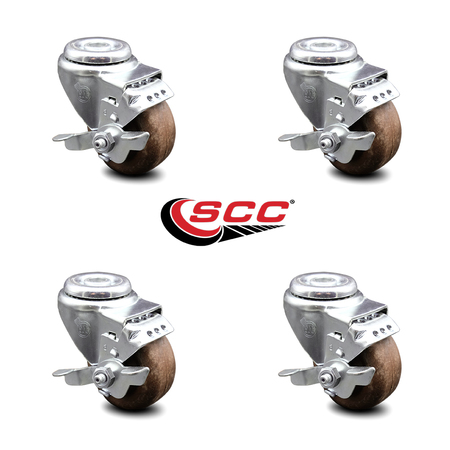 Service Caster 3 Inch High Temp Glass Filled Nylon Wheel Swivel Bolt Hole Caster Set with Brake SCC-BH20S314-GFNSHT-TLB-4